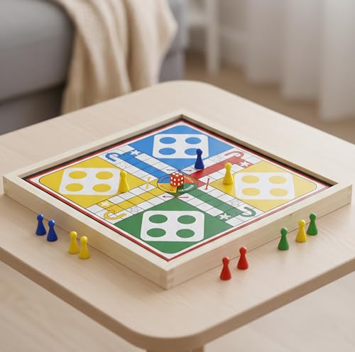 Image of 2 in 1 Wooden Magnetic Board Game | Ludo + Snakes & Ladders Combo | 30x30 cm Travel Friendly Family Game | Classic Indoor Game for Kids & Adults (2-4 Players)