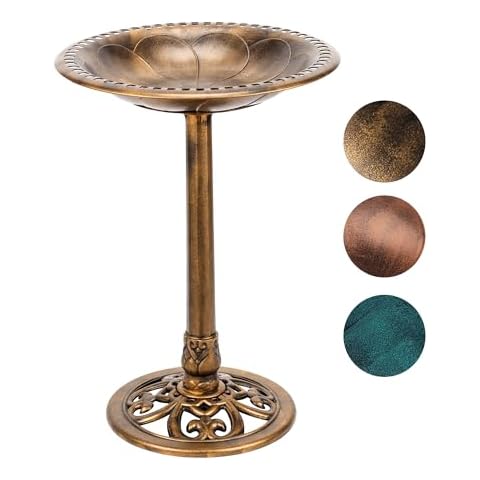 BIEAMA 28" H Bird Bath Polyresin Antique, Birdbaths for Outdoors, Garden Bird Bath, Gold Cover