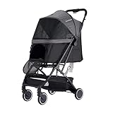 Favonius poupee Foldable Pet Stroller, Four-Wheel Light Travel Stroller for Small and Medium-Sized Cats and Dogs with Sunshade Waterproof Canopy Basket Cup Holder(Grey)