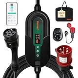 Mobile Wallbox 11kW mit App, [3-Phasig, 7m, 8-16A] Einstellbarer Ladegerät mit FI Schutzschalter, CEE 16A auf Typ 2 Ladekabel, Tragbare EV Charger mit Schuko Adapter, IP66 Wandmontage Ladestation