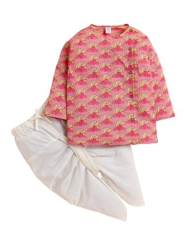 Image of POLKA TOTS 100% Cotton Elegant Traditional Dhoti Kurta Set for Baby Boys | Ultra-soft Cotton Ethnic Dress for Festivals and Weddings | Traditional Angrakha Dress for Kids Boys