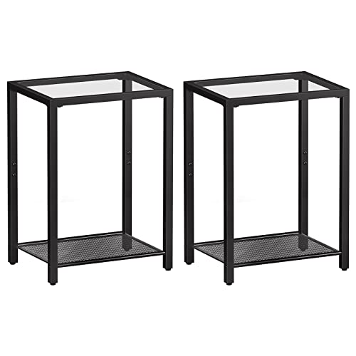 Hoobro Side Tables With 2 Shelves, Set Of 2 End Tables, Nightstands For Tight Spaces, Tempered Glass Bedside Tables, Modern Metal Frame, For Office, Bedroom, Living Room, Study, Black Bk76Bzp201 #TOP18
