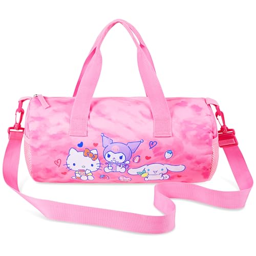 Hello Kitty Sports Duffel Bag - Pink, Cartoon Pattern - 14.9x7.8x7.8 inches - Adjustable Shoulder Strap - Zipper Closure - Carrying Handles - Perfect for Girls, Teens, or Women