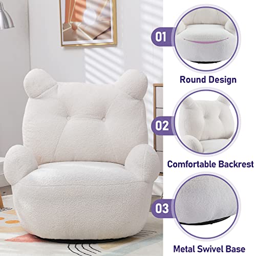Leavader Modern Swivel Accent Chair - 32" Comfort Teddy Short Plush Sofa Chair, 360 Degree Swivel Barrel Club Chair Velvet Armchair For Nursery, Living Room, Lounge (White) #TOP2