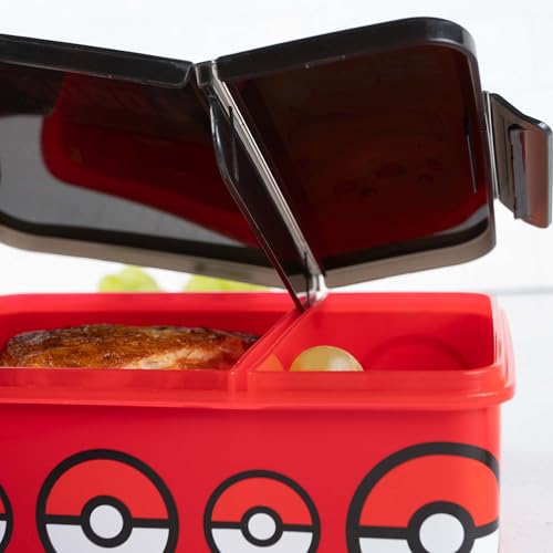 p:os Pokémon Brotdose Kinder mit Fächern - Auslaufsichere Bento Box Kinder für Kindergarten und Schule - Für Mädchen und Jungen, Rot