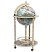 vidaXL Globe Bar Wine Stand - Durable Eucalyptus Wood, Mobile with Wheels, Drinkware Storage, Ancient World Map Design, Blue