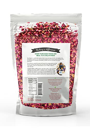 Jiva USDA Organic Dried Red Rose Petals 7 Oz (200g) Large Bag - Food Grade, Edible Flowers - Use in Tea, Baking, Making Rose Water, Crafting, Wedding Confetti