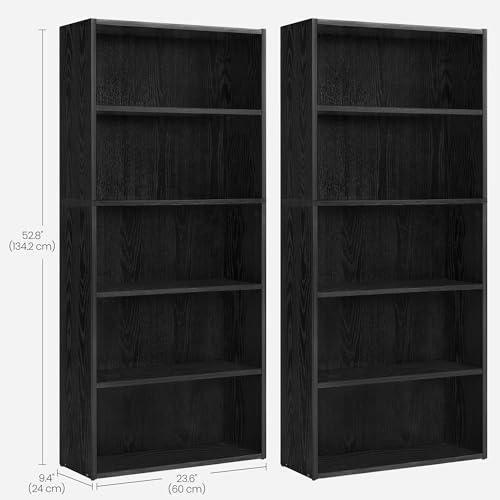 Image of VASAGLE Set of 2 Bookshelves, 23.6 Inches Wide, 5-Tier Open Bookcases with Adjustable Storage Shelves, Floor Standing Units, Ebony Black ULBC165T56-2
