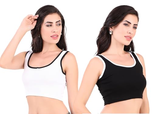 Image of Women's & Girl's Plain Black & White Tank Tops Crop Top (Set of 2)