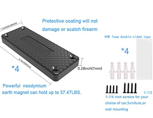 Gun Magnet Mount, 37.47 Lb Rating,Magnetic Gun Holster| Rubber Coated Gun Holder For Handgun, Shotgun, Rifles, Revolvers| Beside Holster, Using In Cars, Trucks, Wall, Desk 4Pack #TOP3
