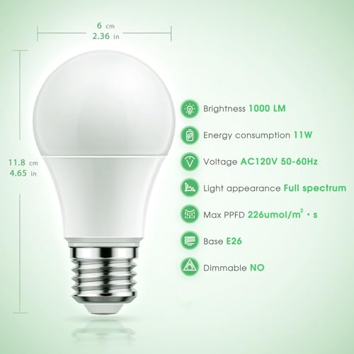 Grow Light Bulbs, Briignite LED Grow Light Bulb A19 Bulb, Full Spectrum Grow Light Bulb, Plant Light Bulbs E26 Base, 11W Grow Bulb 100W Equivalent, Grow Light for Indoor Plants, Seed Starting, 2Pack by Briignite - Image 5
