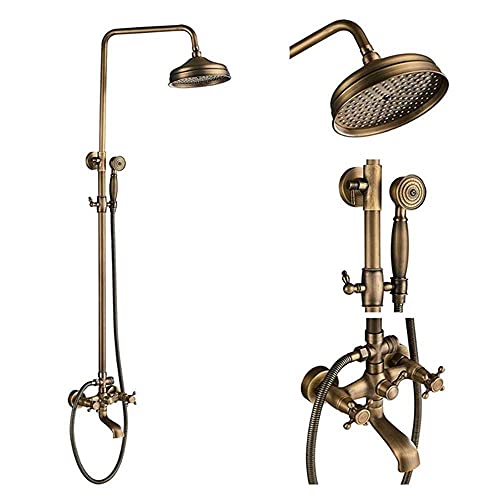 Mitigeur de douche mural double bouton laiton antique avec bec baignoire pivotant