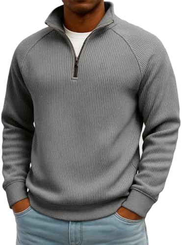 Mens Quarter Zip Pullover Fleece Fall Stand Collar Quarter Zip Sweatshirt - 1