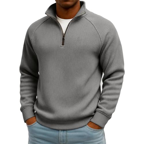 Mens Quarter Zip Pullover Fleece Fall Stand Collar Quarter Zip Sweatshirt