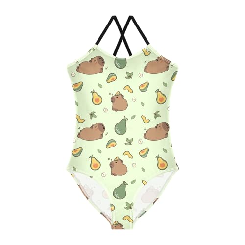 Image of Girls One Piece Swimsuits Capybara with Cute Strawberry Cute Swimwear Bathing Suits 3-10T