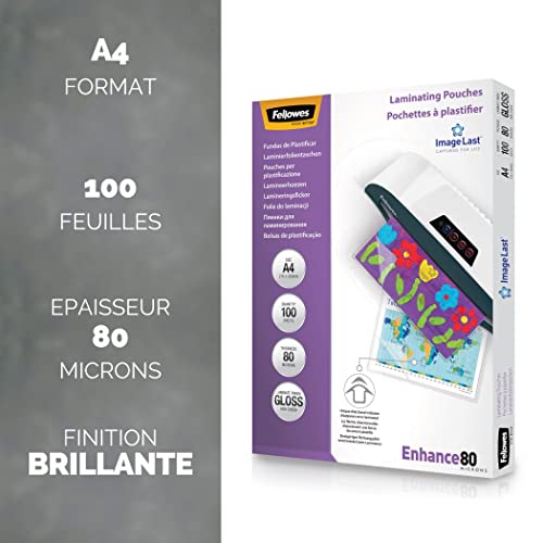 Pochettes de plastification A4 anti-bourrage Fellowes 80 microns technologie ImageLast