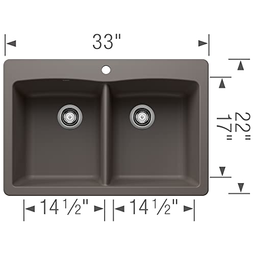 BLANCO 443104 Diamond Silgranit Double Bowl Undermount or Drop-In Kitchen Sink, 33" L X 22" W - Volcano Gray by BLANCO - Image 2