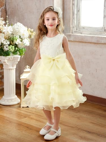 ABAO SISTER Party Wedding Flower Girl Dress Ruffles Lace Cute Bow Waist Fancy Evening Dress up2