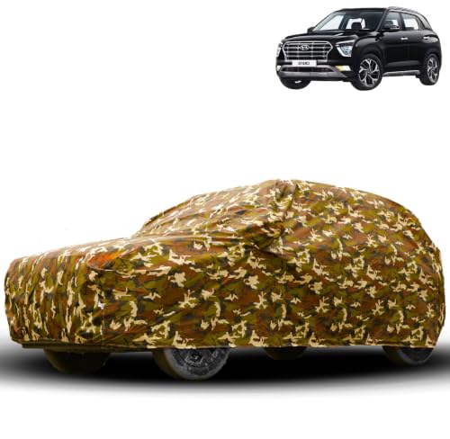 Image of Water Proof Car Body Cover Compatible for Hyundai Creta 2020. | Dust Proof, Heat Resistant | Ultra Surface Body Protection - (Military Jungle Print)