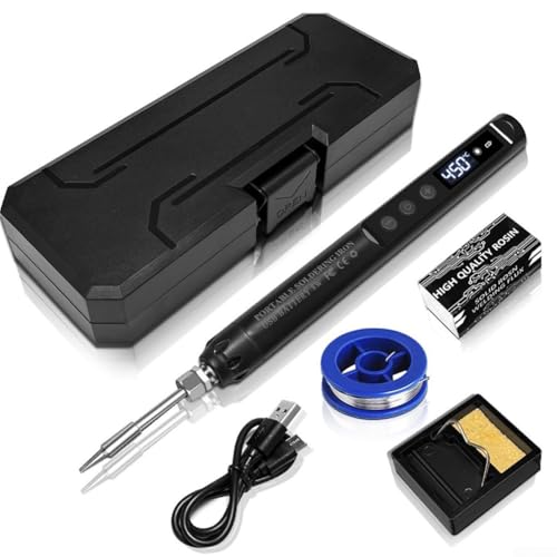 Kit de fer à souder portable USB C avec écran LCD à température réglable, design sans fil et embouts interchangeables pour réparation de circuits et de...