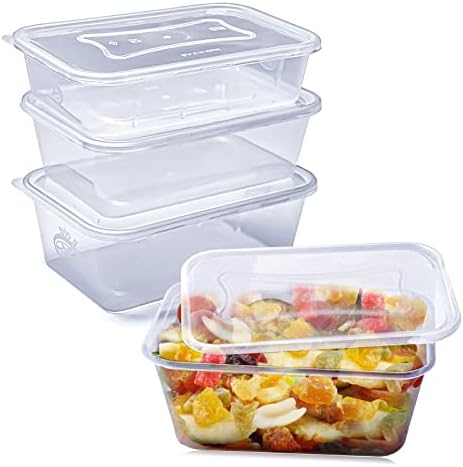 RelianceUK 25 Pack 500 ML Plastic Food Containers Clear Takeaway Food Boxes with Lids Meal Prep Microwave Dishwasher Freezer Safe Rectangle