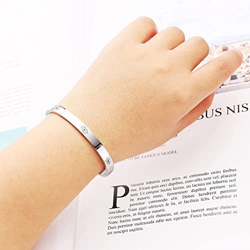 “Five Rock Style” Elegant Chamsa Eye Bracelet Bangles Gift Box, Silver, Friendship Jewelry For Women, Girls, Teens And Friends, No More Evil Eye, Stainless Steel Hinged Bangle With Select Cubic Zirconias (Silver, 19Cm) #TOP6