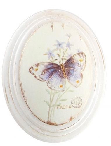 Cadre tableau bois ovale papillon bleu vintage rétro décoration murale maison