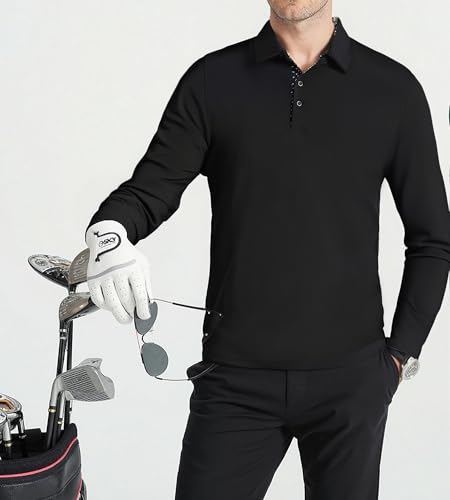 Alex Vando Mens Golf Shirt Moisture Wicking Quick-Dry Solid Long Sleeve Polo Shirts for Men4