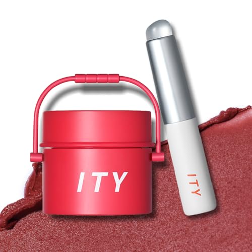 Image of ITY Velvet Matte Finish Lip Stain-Mousse Textured Pudding Pot Lip Clay with Brush, Red Shade, Dual-Use as Lipstick and Blush, Conceals Lip Lines, Rich Pigment, 0.21 oz (6g) in Cherry Bliss