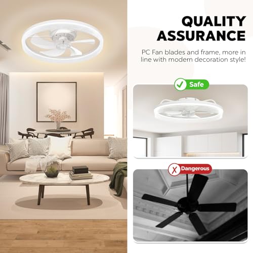 Ltemziiy Ceiling Fans with Lights and Remote, 19.7" Low Profile Flush Mount Ceiling Fan 6 Wind Speeds Enclosed Reversible DC Motor 3 Colors Temperature Dimmable, White by Ltemziiy - Image 6