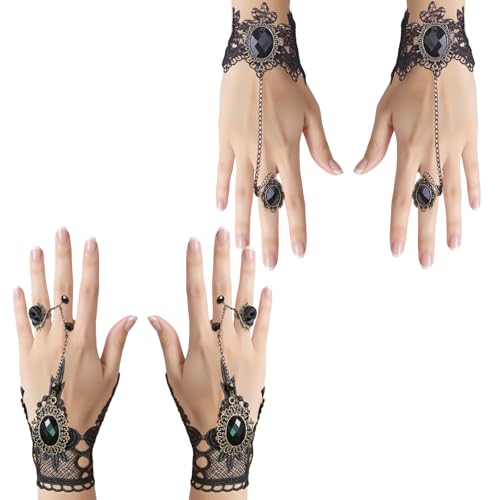 GWAWG Pack de 4 Gants Gothiques, Gants sans Doigts en Dentelle, Manches Noires pour Carnaval, Halloween, Fête Thématique