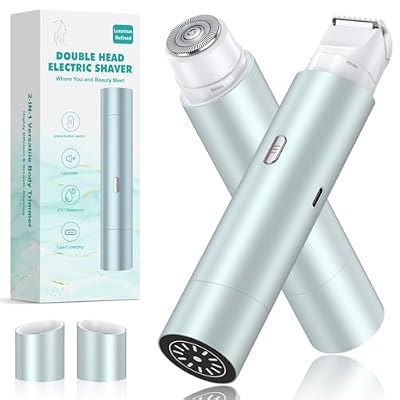 NIPOO Bikini Trimmer for Women, Dual Head Face Shaver Body Hair Trimmmer, IPX7 Waterproof Womens Electric Razor for Legs, Lake Green