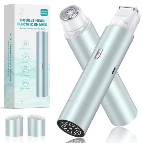 Image of Bikini Trimmer for Women, Dual Head Face Shaver Body Hair Trimmmer, IPX7 Waterproof Womens Electric Razor for Legs, Lake Green