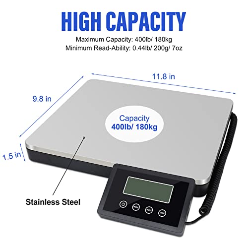 Aurgod Shipping Scale, 400Lbs/180Kg Heavy Duty Digital Postal Scale, Portable Stainless Steel Lcd Display Platform Scale For Shipping W/ 12" X 10" Platform #TOP1