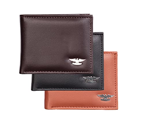 Image of Stylish Black Brown and Tan Bi fold Wallet Combo Pack of 3 Wallets for Men and Boys