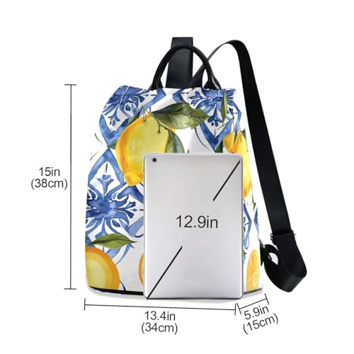 Mochila siciliana para mujer antirrobo en blanco y azul de lona resistente 3