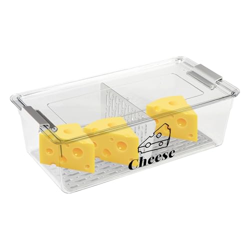 Gzsekken Cheese Container for Fridge,Large Storage Box with Airtight Lid,Fridge Storage Organizers for Cheese Chunks & Slices, Cheese Dish,BPA Free Clear Fresh Saver Keeper Box