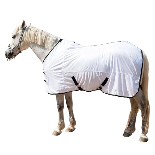 Image of Horse Fly Sheet Lining, Mesh Equine Sheets Fly Rug, UV Protection | Breathable Mesh Fly Sheets for Horse, Equine Summer Sheets, Bug Mosquito FlySheet for Stable, Pasture, Barn (75 inch, White)