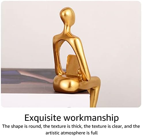 Jetcloud 3Pcs Thinker Statue Decor Modern Abstract Art Gold Figurines Resin Collectible Decorative Sculpture for Bookshelf Home Office Living Room Table Desktop
