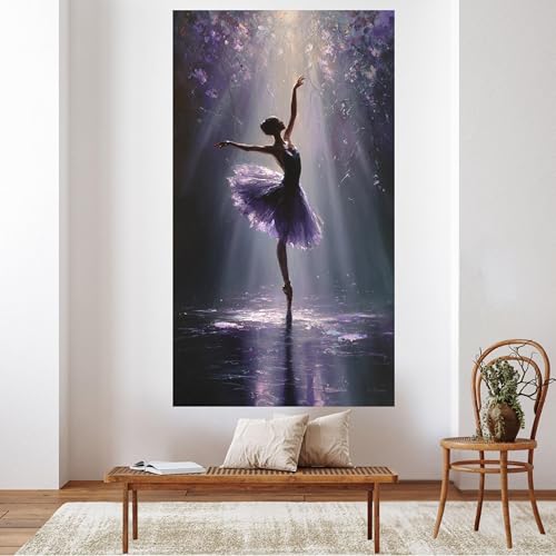 Toile de danseuse classique violette grand format 80x150cm, tableau de ballet