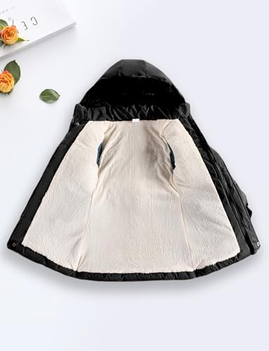 Happy Cherry Kid Girls Fleece Lining Coat with Belt Cute Pearl Dress Coat Winter Warm Fur Collar Snow Puffer Jacket 3-9Y2