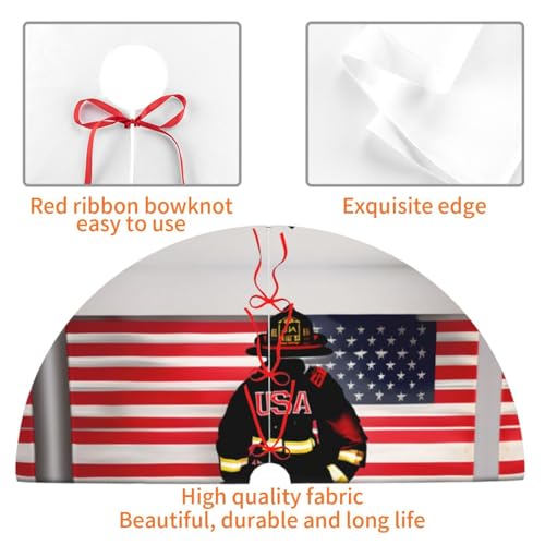 Jupe d'arbre de Noël rouge pompier américain imprimé drapeau durable - 7