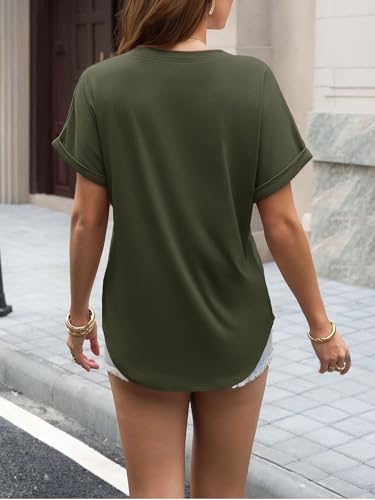 Image of UNCLECAT Women's Short Sleeve T Shirts Trendy Crew Neck Curve Hem Soft Tunic Tops Summer Outfits 2026