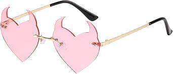 BOJOD Devil Horn Heart Sunglasses for Women Rave Horns 90s Punk Heart Glasses Fun colored Sunglasses for Party Festival Halloween PINK