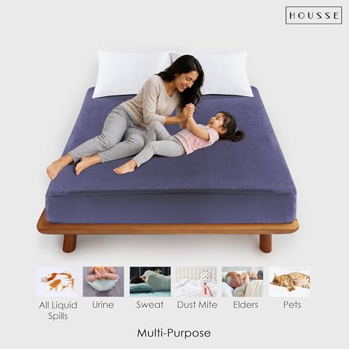 Image of HOUSSE King Size Waterproof Mattress Protector 78 * 48 inch Inches | Premium Bed Mattress Protector Cover | 100% Waterproof | Soft Breathable Fabric | Stretchable Fitted Style | Fits Up to 8 Inch | Cadet