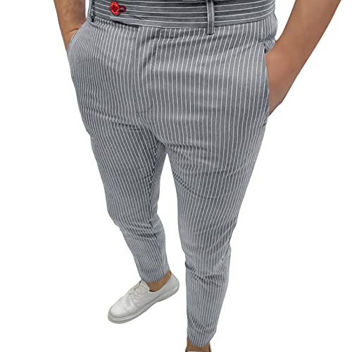 JEsilunmaMY Men's Striped Dress Pants Mid Waist Slim Fit Slacks Casual Pencil Pants Business Suit Pants Tapered Trousers
