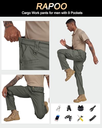 Image of Rapoo Ripstop Water Resistant Cargo Tactical Pants for Men EDC Hiking Work Military Army Pants with 9 Pockets