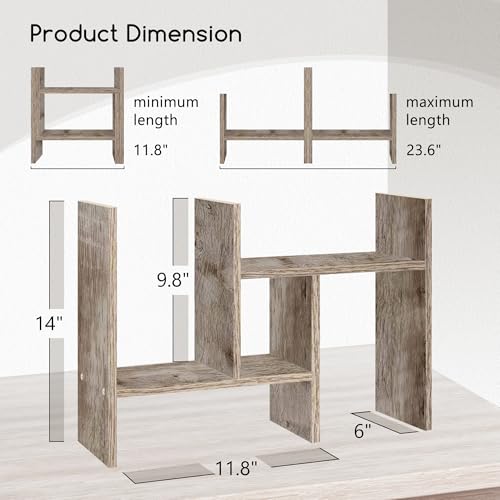 Image of Jerry & Maggie Desktop Organizer Office Storage Rack Adjustable Wood Display Shelf Free Style Double H, Multi-Functional Mini Bookshelf for Desk Natural Stand (Gray Oak /2 Pack)