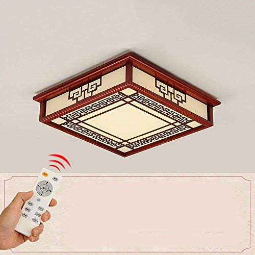 Plafonnier moderne LED en bois 68W réglable avec télécommande salon 65x65cm GZZ