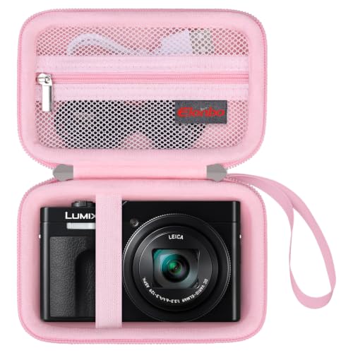 Image of Elonbo Camera Case for Panasonic LUMIX ZS99 / TZ99 / ZS80 / ZS70 / ZS300 / ZS200 / ZS100 / LX10 Point and Shoot Camera. Panasonic LUMIX Digital Camera Carrying Case. with Mesh Pocket fits Battery, Pink